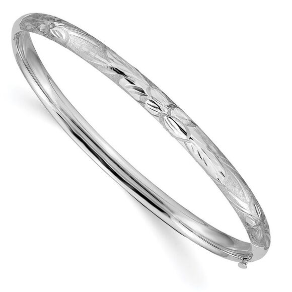 Kazi Luxury 14k Yellow Gold 3/16 White Gold Florentine Engraved Hinged Bangle